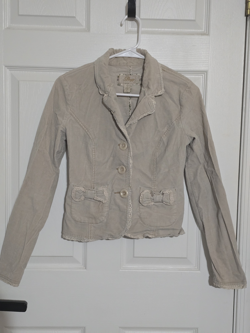 Plugg Women's Light Beige Bow-Trim Cotton Blazer